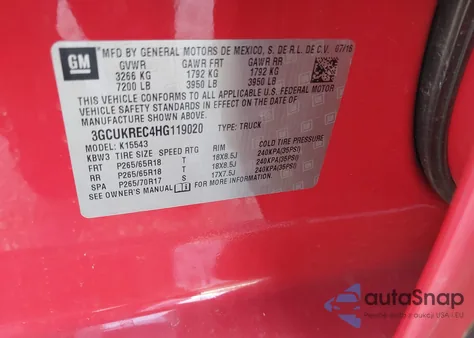 2017 Chevrolet Silverado 1500 2Lt z USA, uszkodzony, nr VIN 3GCUKREC4HG119020